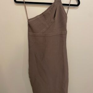 Elegant Tan One-Shoulder Dress